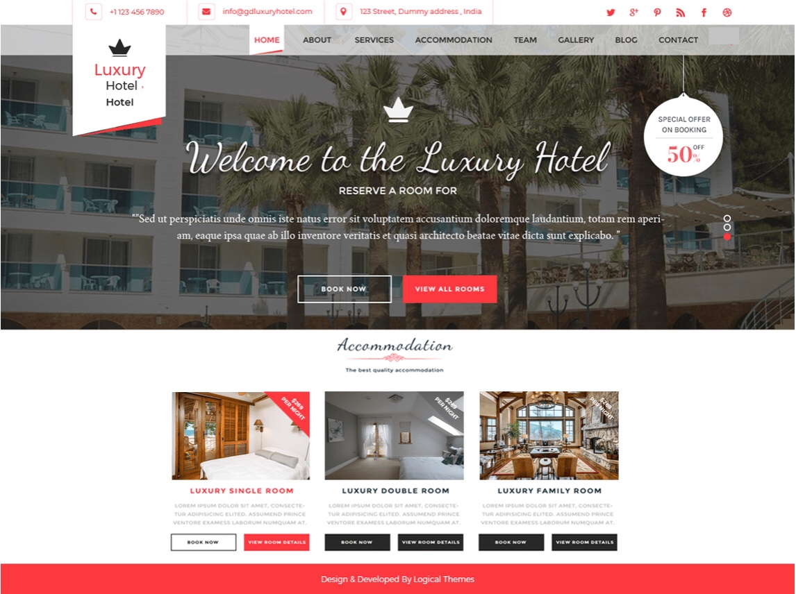 Шаблон WordPress для отелей Resort Hotel